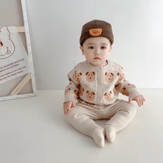 Bộ áo khoác cardigan dệt kim phối quần dài thời trang thu đông cho bé sơ sinh