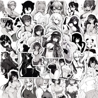 ❉ Áo Thun Trắng Đen Cổ Điển Miếng Dán Trang Trí Series 01 Hình Cô Gái Anime Vui Nhộn ❉ Bộ 50 Sticker Chống Thấm Nước Họa Tiết Doodle Hợp Thời Trang