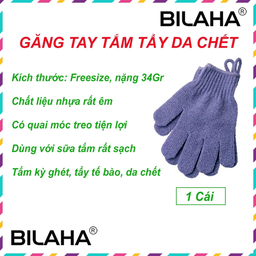 Găng tay tắm tẩy da chết, bao tay tắm kỳ lưng, chà lưng tắm, bông tắm tạo bọt tẩy tế bào chết, da sạch mịn BILA1011