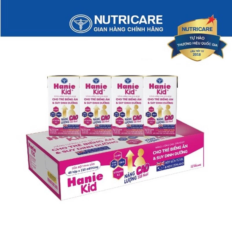 Thùng sữa bột pha sẵn nước Nutricare Hanie Kid 110ml