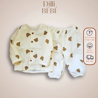 Đồ bộ ngủ cho bé quần áo Pijama tay dài quần dài bo chun cho bé trai bé gái trẻ em sơ sinh vải Xô Muslin - Dilli Bebe