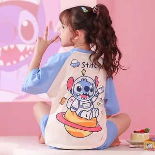 Bộ Đồ Ngủ Ngắn Tay In Hoạt Hình Stitch Dễ Thương Cho Bé