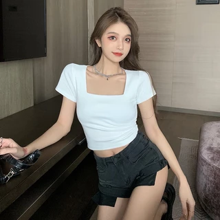 T-shirt ngắn tay cho nữ, thắt lưng cao, cắt ngắn, áo sơ mi hở rốn, áo sơ mi nữ hàng đầu