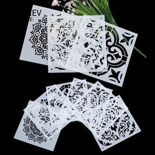 KUNHEV Set 6 Khuôn Vẽ Trang Trí Tường Họa Tiết Mandala DIY