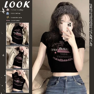 SUOMENG  Áo croptop áo thun baby tee nữ âu mỹ chất cạp cao Cổ tay ngắn in họa tiết vintage 2023 NEW Phong cách Korean Style Stylish Đẹp A99J2ZF 36Z230909