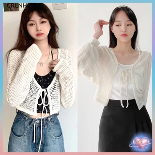 Áo khoác cardigan CRLNHC dệt kim dáng ngắn tay dài phong cách cổ điển thời trang cho nữ