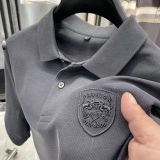 Áo Thun Polo Tay Ngắn Cổ Polo Vải Cotton Thêu Họa Tiết 3 Màu Tùy Chọn Thời Trang Cho Nam