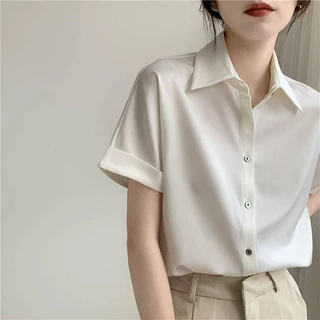 Áo Sơ Mi Chiffon Satin Ngắn Tay Thời Trang Mùa Hè Dành Cho Nữ