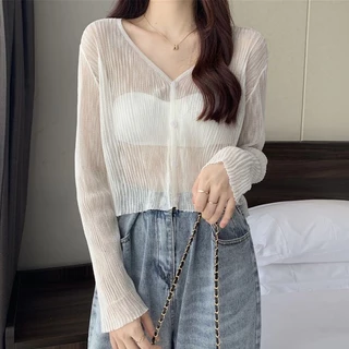 Áo Khoác Cardigan Mỏng Chống Nắng Dáng Ngắn Thời Trang Mùa Hè Cho Nữ