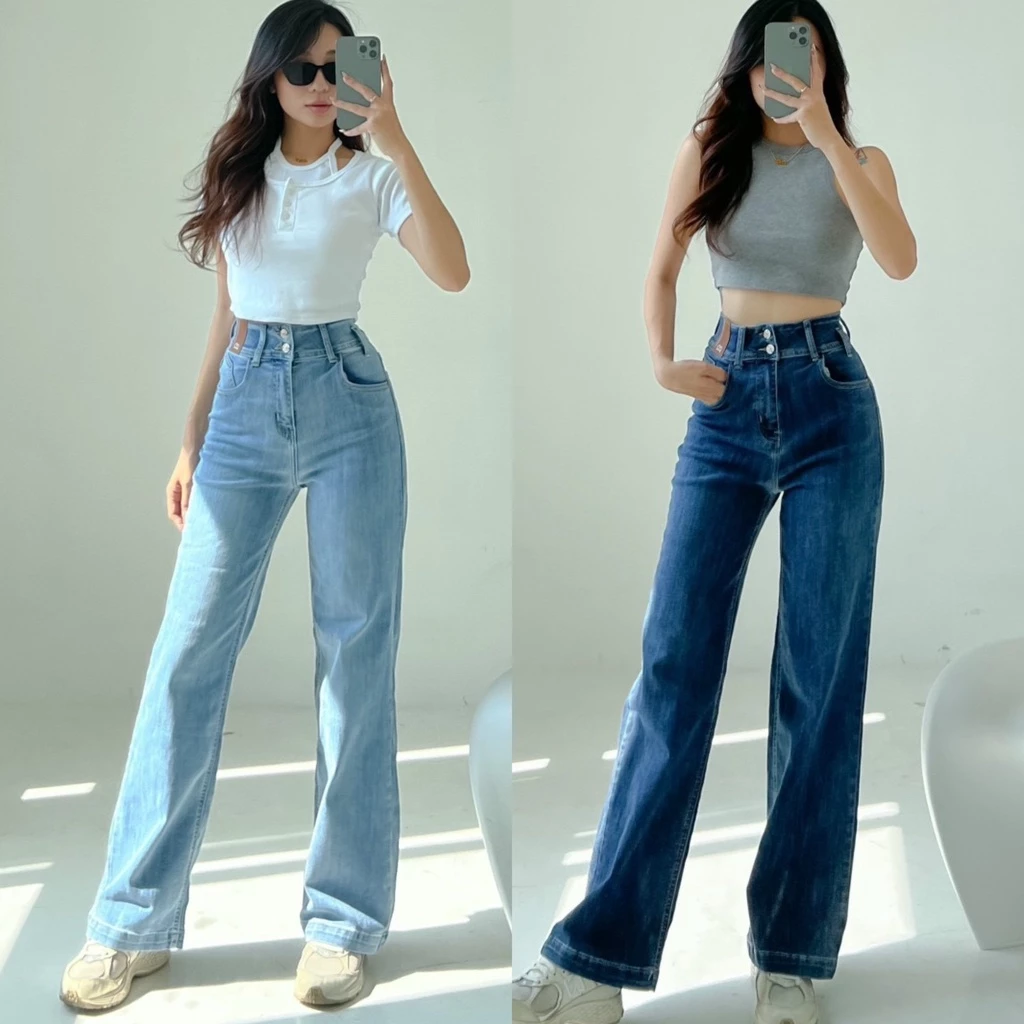 Quần jeans nữ Suông Ống Đứng BigSize Lưng Siêu Cao, Co Dãn Mạnh, Siêu Rẻ Đẹp 4529 4530