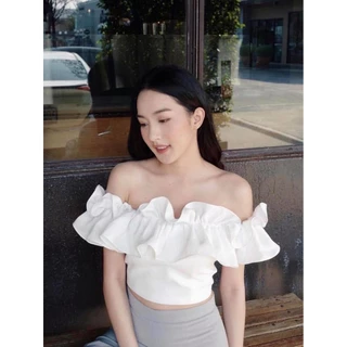 Áo croptop trễ vai nhún bèo, hàng thiết kế cao cấp