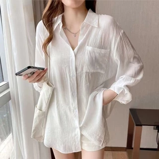 Áo Khoác Cardigan Tay Dài Dáng Rộng Chất Liệu Chiffon Mỏng Thời Trang Cho Nữ