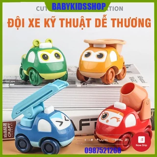 Bộ đồ chơi ô tô quán tính mi ni hoạt hình mô tả xe công trình, xe kỹ thuật, xe thang, xe cứu hộ đẹp và dễ thương