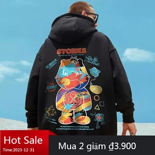 🔥8XL áo hoodie nam áo khoác cổ đứng🔥form rộng big size tới 120kg Thời trang nam Mỹ sáng tạo phim hoạt hình Angry Bear in cộng với kích thước hoodie Unisex Thời Trang Trẻ Trung