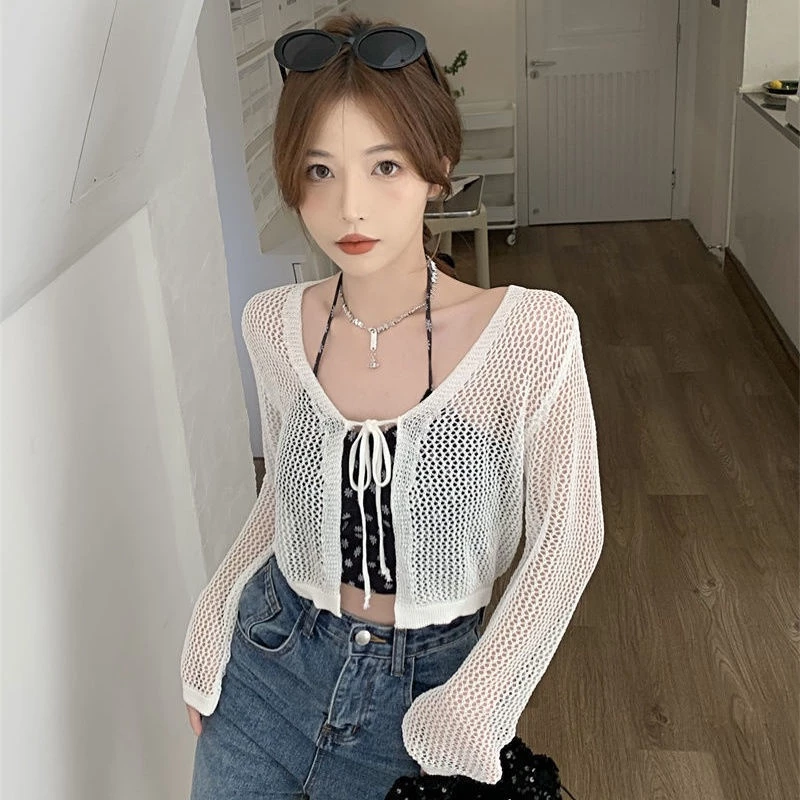 Áo Khoác cardigan Dệt Kim Chống Nắng Dáng Ngắn Dạng Ống In Họa Tiết Hoa Ngọt Ngào Thời Trang Mùa Hè Mới Bảo Vệ Cho Nữ