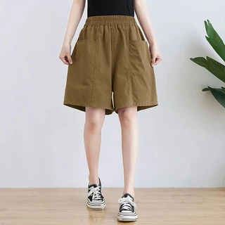 Quần Short 100% Cotton Ống Rộng Lưng Cao Phong Cách Hàn Quốc Thời Trang Mùa Hè Hàng Mới Dành Cho Bạn Nữ