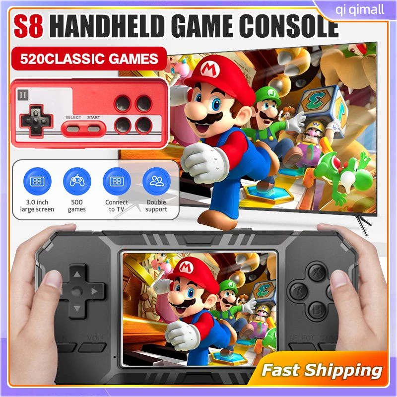 S8 Retro Video Game Console Trò   Cầm Tay Người   Pocket Pocket Game Console AV Out Handheld Player 520 Games Qiqimall_vn