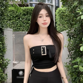 Nữ crop top ống ngắn top mùa hè màu rắn phiên bản hàn quốc