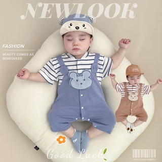 Áo Liền Quần Bằng Cotton Tay Ngắn In Hình Gấu Dễ Thương Thời Trang Mùa Hè Phong Cách Hàn Quốc Cho Bé Trai Và Gái 0-18