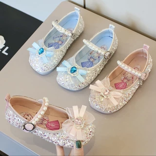 Princess shoe for girls rhinestone crown bow fashion shallow children causal đa năng pink kids dress mary jane shoes non-slip