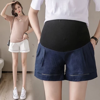 Quần Short Cotton Lanh Mỏng Thời Trang Mùa Hè Cho Mẹ Bầu