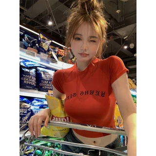 Áo Thun Croptop Tay Ngắn In Chữ