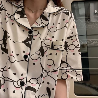 Fds ins style cartoon dễ thương pacha dog pyjamas phụ nữ mùa hè mới nhật bản quần short tay ngắn học sinh bộ đồ mặc nhà