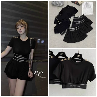 Set Đồ Bộ Áo Croptop Cặp Nịt Eo Tay Ngắn Quần Ống Rộng Đùi Siêu Cưng , Hot , Đi Chơi Cực Xinh DB07800021