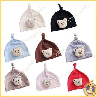 Mũ Beanie Thắt Nút Chống Gió In Họa Tiết Gấu Hoạt Hình Dễ Thương Cho Bé Sơ Sinh