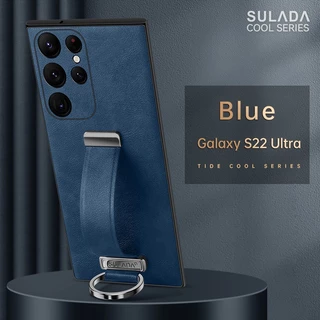Ốp Điện Thoại Da Phối Vòng Kim Loại Sang Trọng Cho Samsung Galaxy S22 Ultra S22 Plus