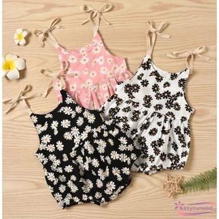 Aay-baby girl ́s romper daisy print không tay sling bodysuit one-piece suit for birthday party photography