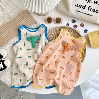 [Ins Baby Elephant-Jumpsuit] Mùa Hè 2024 Mới Ins Trẻ Sơ Sinh Hoạt Hình Hàn Quốc Áo Liền Quần Voi Cho Bé Nam Nữ Màu Sắc Tương Phản Cho Bé Đi Chơi Áo Liền Quần