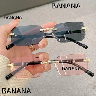 Banana1 kính râm hình chữ nhật không gọng, bảo vệ uv400 kính chống nắng không khung y2k, kính mắt thời trang cho phụ nữ và nam giới