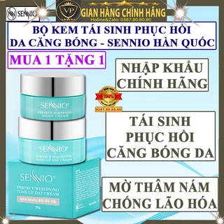 Combo kem dưỡng trắng da căng bóng da tốt hàn quốc chính hãng Sennio kem tái tạo phục hồi da mặt ban ngày ban đêm xịn