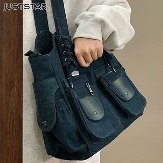 Just STAR Túi Đeo Vai / Kẹp Nách Chất Liệu denim Sức Chứa Lớn Phong Cách Âu Mỹ Cổ Điển Thời Trang Cho Nữ