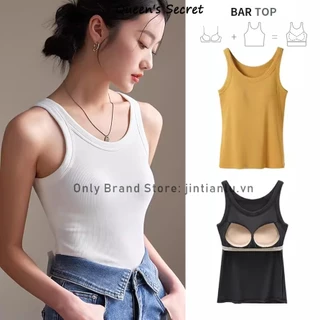 [Queen's Secret]áo vest cổ tròn ren, mùa hè dành cho nữ với áo lót tích hợp cúp ngực, áo ba lỗ cơ bản