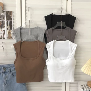 Áo tank top MMIOT cổ vuông màu trơn có đệm ngực gợi cảm thời trang mùa hè hàng dành cho bạn nữ