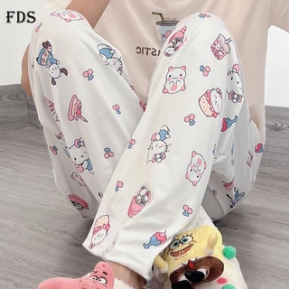 Fds hello kitty nhật bản quần pyjama dễ thương nữ quần mùa xuân và mùa thu phim hoạt hình dễ thương cạp cao quần âu ống rộng quần ở nhà