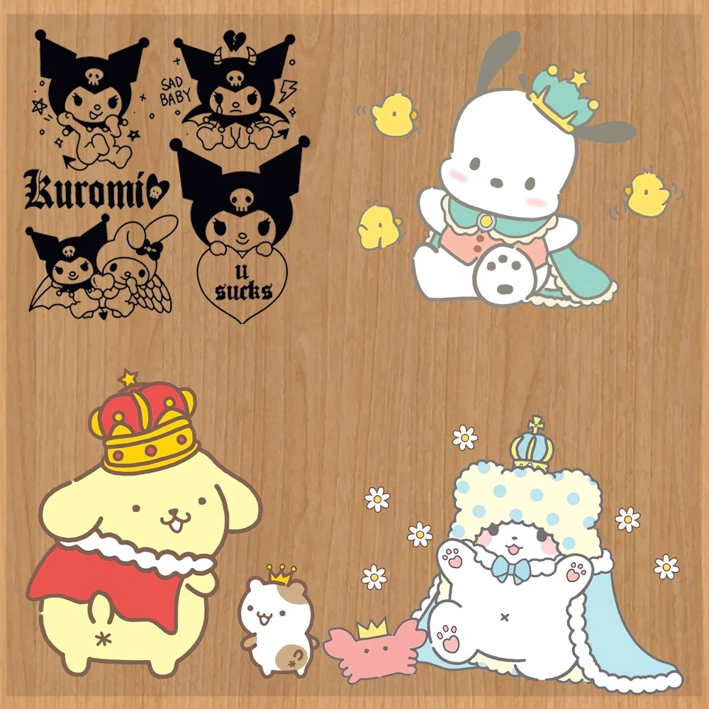 Miếng Dán Vinyl Ủi Quần Áo Họa Tiết Kuromi Cinnamoroll Pochacco Hoạt Hình Trang Trí Túi Xách