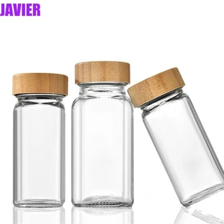 Chai gia vị javier, lọ gia vị vuông trong suốt, 120ml đục lỗ bằng gỗ tre nắp đậy dụng cụ nhà bếp bằng thủy tinh bột