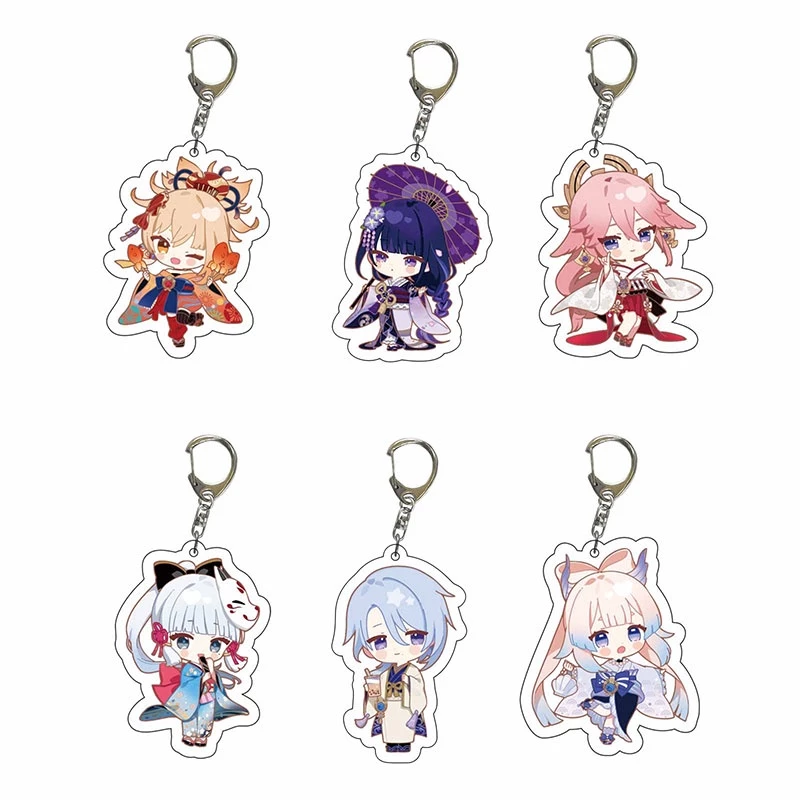 New genshin impacts keychain trò chơi nóng bỏng nhân vật anime vòng chìa khóa acrylic dễ thương klee zhongli hutao túi hoạt hình phụ kiện mặt dây chuyền