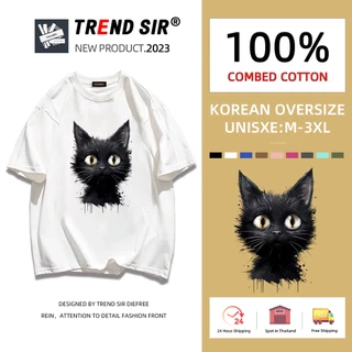 TrendSir Chuẩn bị giao hàng áo thun áo thun unisex Con mèo đen nhỏ🙌100% Cotton Chín màu sắc M-3XL