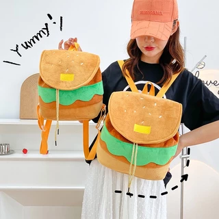 Ba Lô Đi Học Cỡ Lớn Họa Tiết Hamburger Hoạt Hình Xinh Xắn Dành Cho Nữ