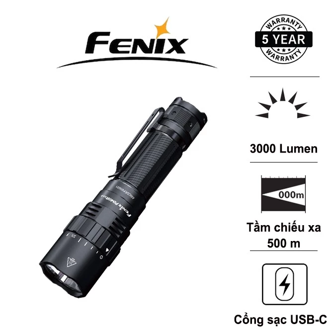 Đèn pin FENIX PD40R V3.0 sáng 3000lm chiếu xa 500m sạc USB-C pin 21700 5000mAh