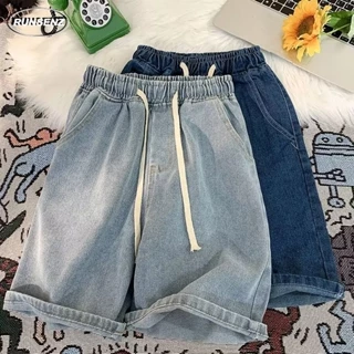 Quần Short Jean Trơn Ống Rộng Thời Trang Mùa Hè Dành Cho Nam / Size M-8XL