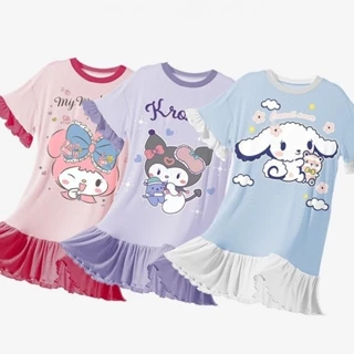 Áo Đồ Ngủ Kuromi Cho Bé Gái Giai Điệu Pyjama Cinnamoroll Melody Mùa Hè Mỏng Hoạt Hình Dễ Thương Váy Ngủ Pijama Cho Bé