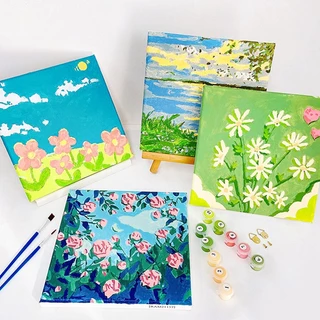 Bộ Sách Tô Màu Tranh Sơn Dầu Vải Canvas Hình Hoa Tulip DIY Cho Học Sinh