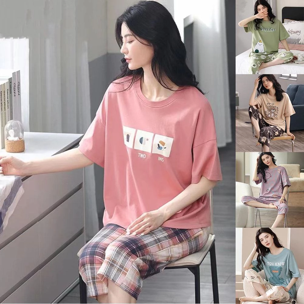 Bộ Đồ Ngủ 2 Món In Họa Tiết Hoạt Hình Nhiều Màu Sắc Thời Trang Mùa Hè Cho Nữ Size M-5XL