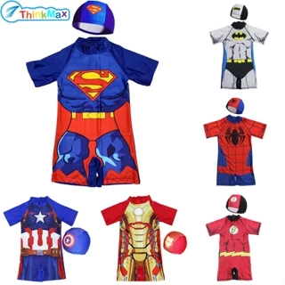 Thinkmax Bộ 2 Món Đồ Bơi Liền Thân Họa Tiết Hoạt Hình Spiderman Batman Iron Man Cho Bé Trai