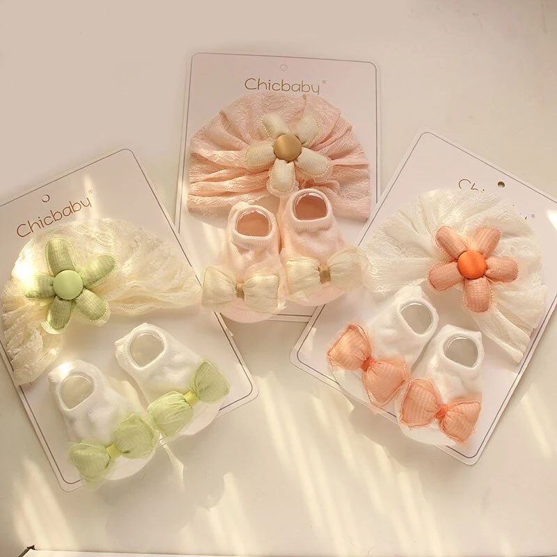 Set 2 Món Băng Đô Nơ + Vớ Cotton Mềm Mại Cho Bé Sơ Sinh 0-12 Tháng Tuổi